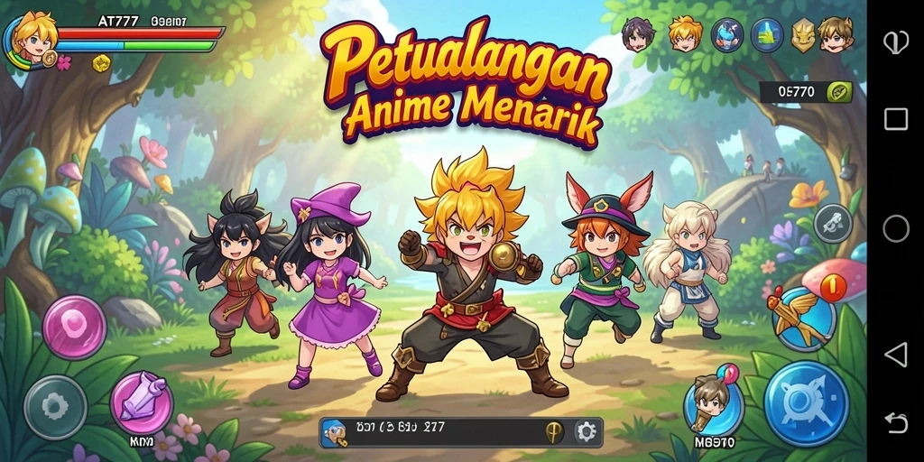 Screenshot gameplay AT777 menampilkan karakter Anime dalam pertempuran seru.