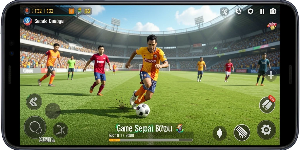 Tampilan gameplay menarik dari F32 dalam aksi sepak bola.