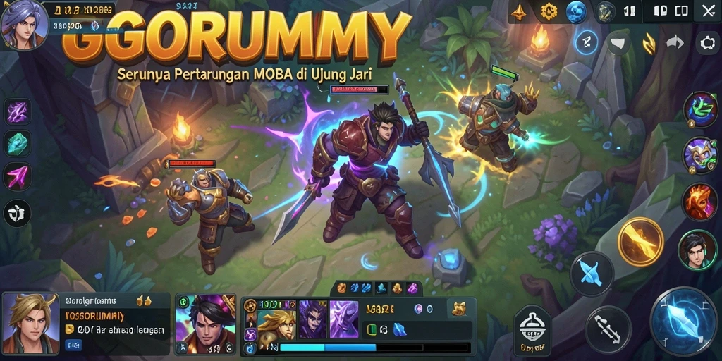 Screenshot gameplay penuh aksi GOGORUMMY dengan karakter yang bertarung.