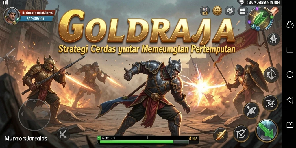 Tangkapan layar gameplay <strong>GOLDRAJA</strong> menampilkan pertempuran strategi yang intens dan menantang.
