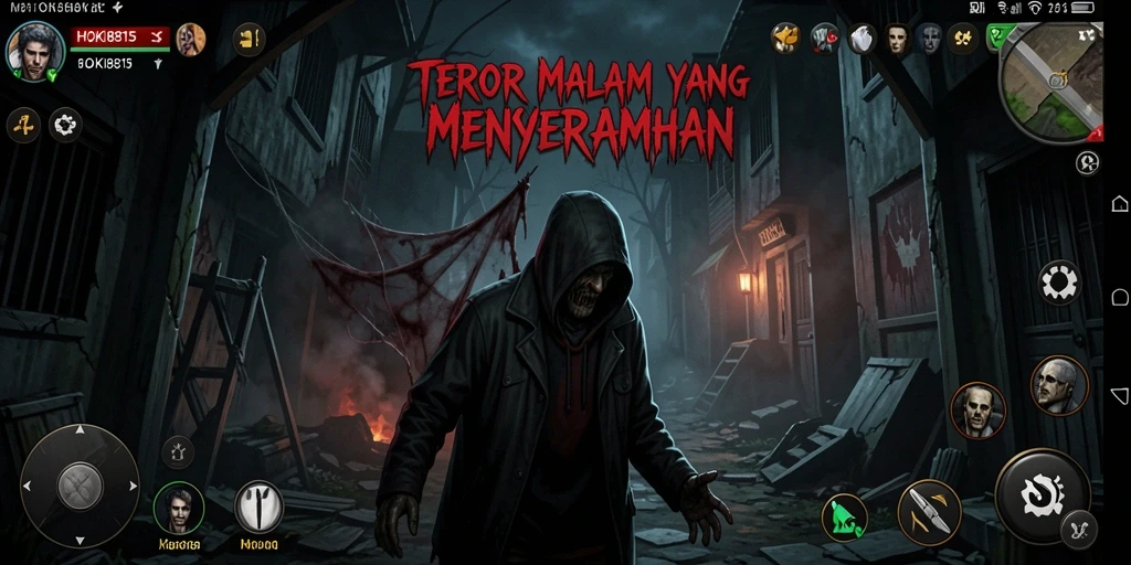 Screenshot gameplay menakutkan dari HOKI8815 yang menunjukkan suasana gelap.