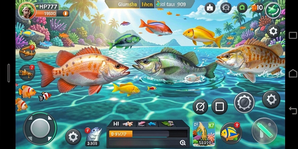 Tampilan gameplay menarik dalam HP777 saat menangkap ikan besar.