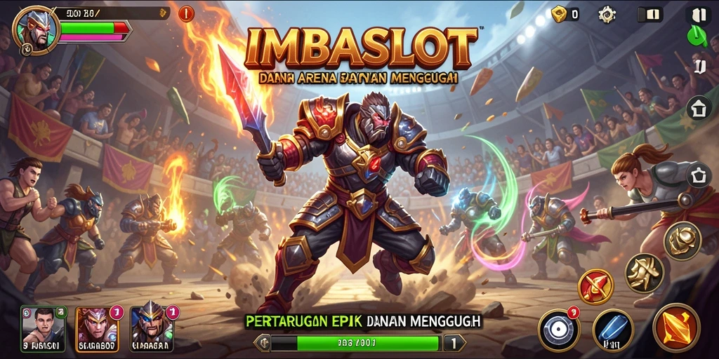Screenshot gameplay IMBASLOT menunjukkan pertarungan seru antara dua karakter kuat.