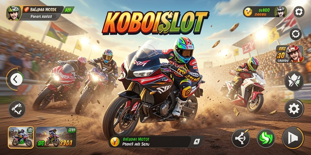 Tampilan gameplay mendebarkan dari KOBOISLOT dengan balapan motor yang seru.