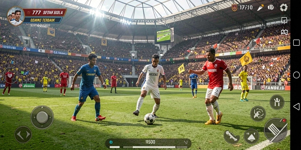 Screenshot L777 menampilkan aksi seru di lapangan sepak bola.