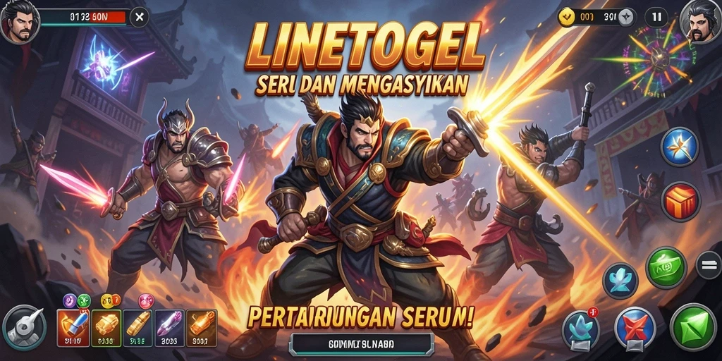 Screenshot gameplay LINETOGEL yang menampilkan pertarungan mendebarkan.
