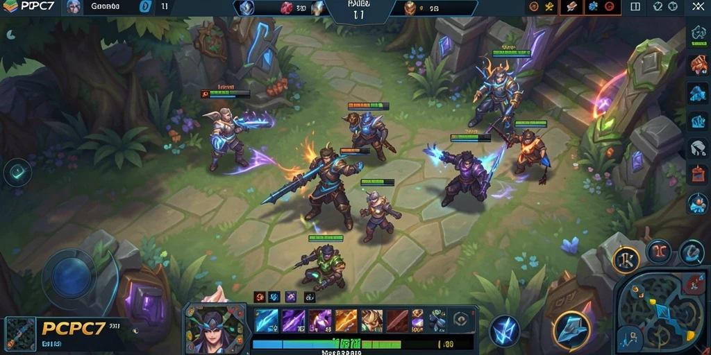 Tampilan gameplay seru dalam pertarungan MOBA di PCPC7.