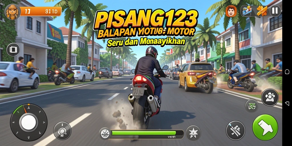 Screenshot gameplay PISANG123 menampilkan aksi balapan motor yang intens.