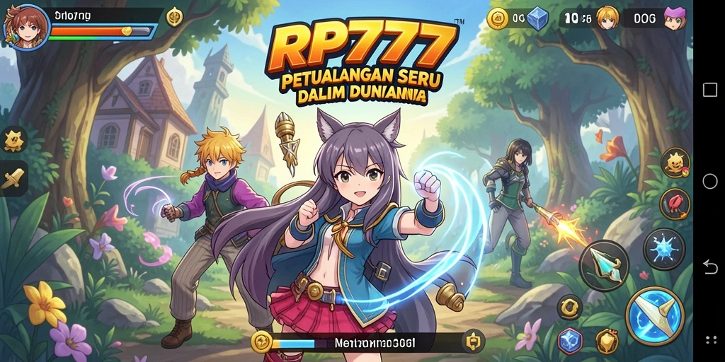 Screenshot gameplay RP777 dengan karakter anime yang epik.