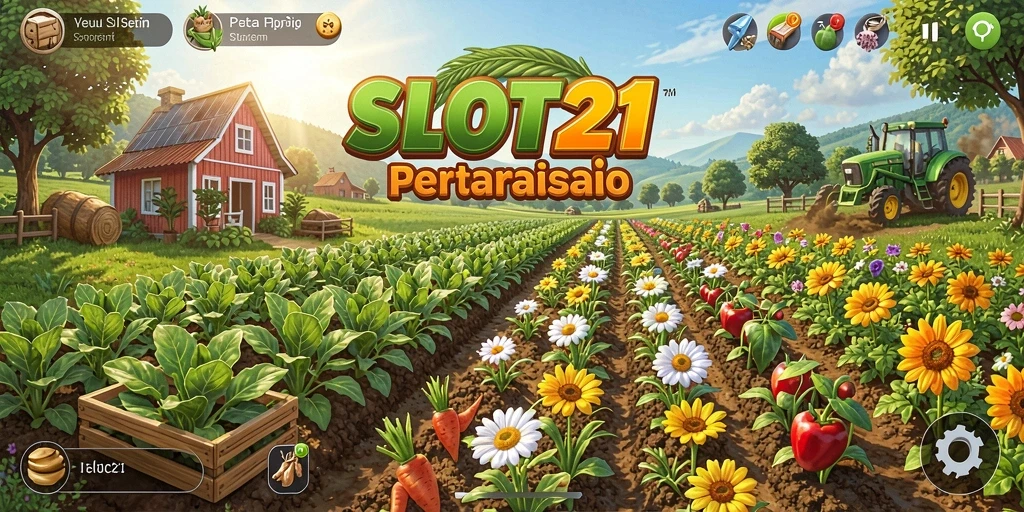 Tangkapan layar menampilkan aktivitas bertani yang seru di SLOT21.