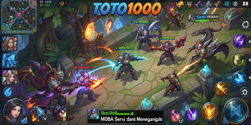 Screenshot TOTO1000 menampilkan aksi intens dalam game MOBA.