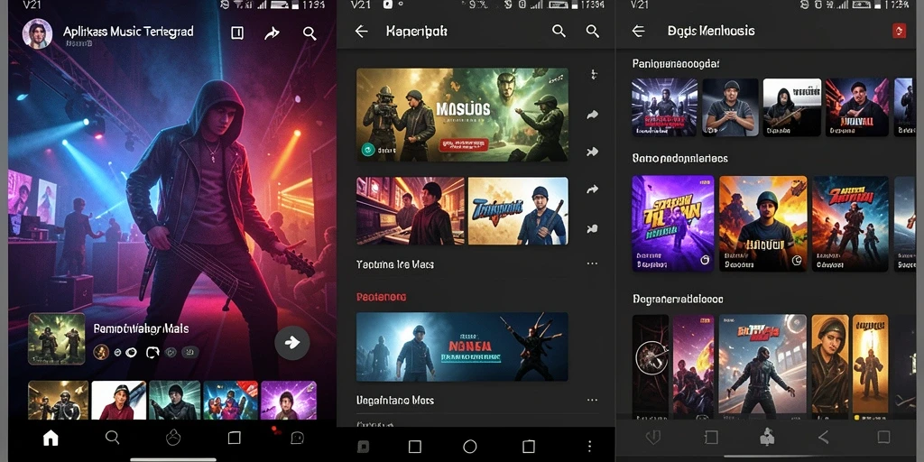 Screenshot gameplay V21 dengan tampilan antarmuka musik yang menarik.